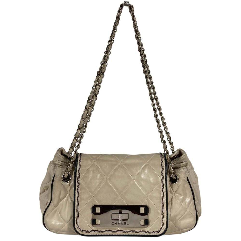 CHANEL Black Leather Logo Shoulder Bag